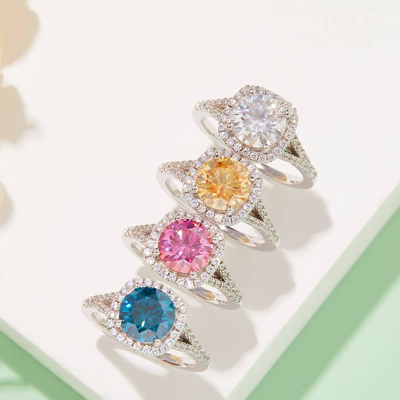 双臂方包S925银镀白金MoissaniteWomen's Ring2.0ctD级